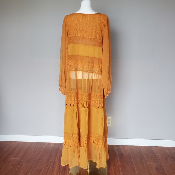 Sundance Adore Moi Dress Boho Lagenlook Maxi Mixed-Media Eyelet in Honey Size L - Picture 4 of 8